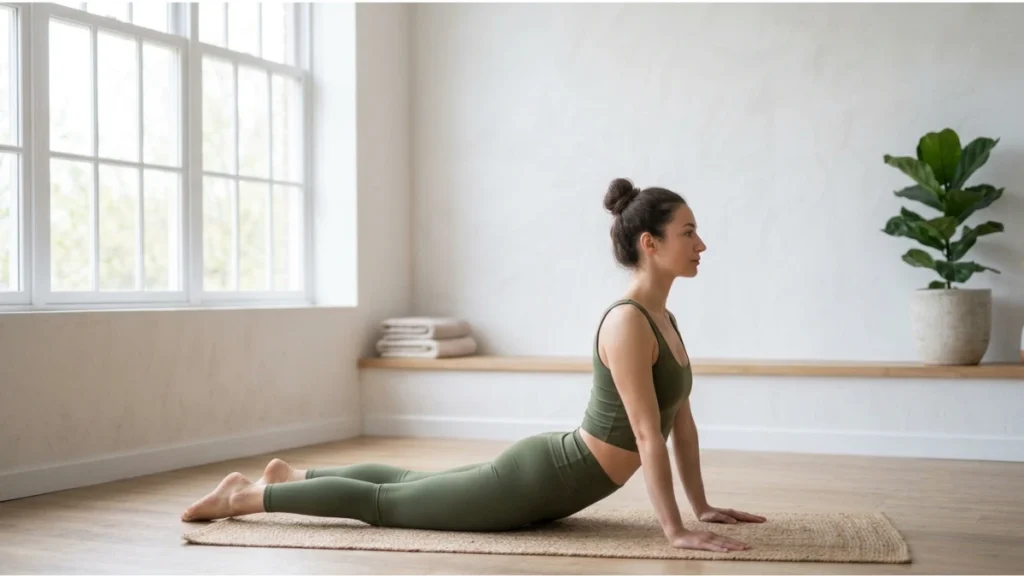 Cobra Pose yoga exercise for improving posture and opening shoulders