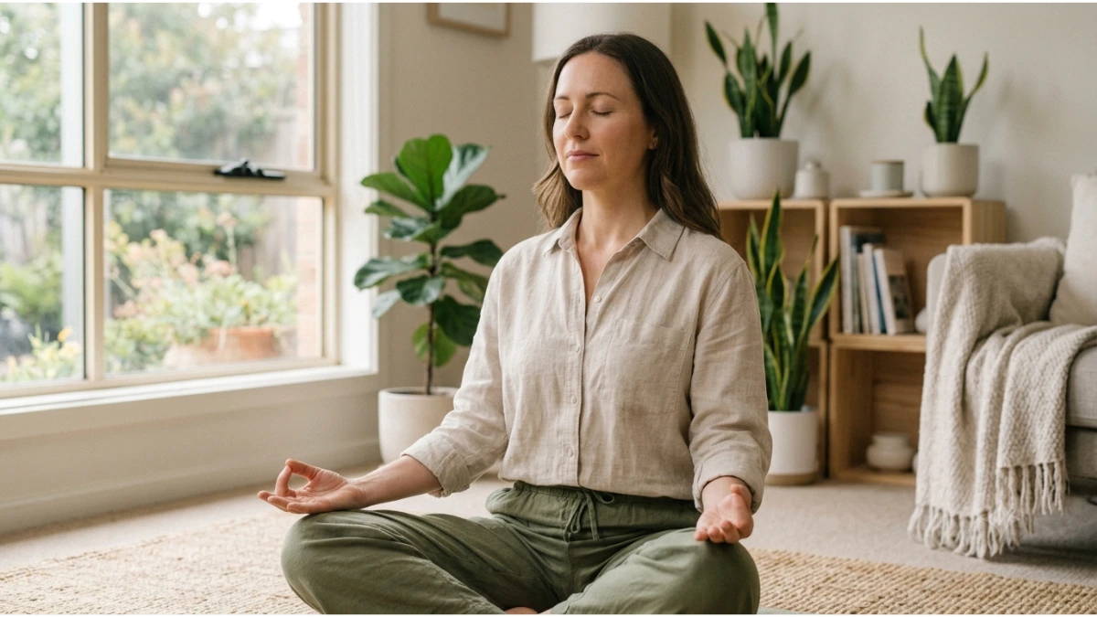 Person practicing deep breathing exercises to reduce stress and promote relaxation