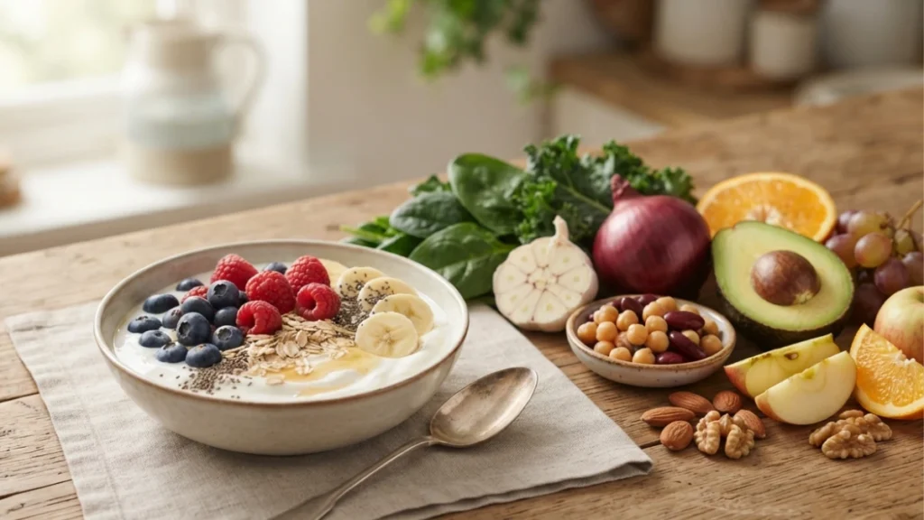 Foods to improve gut health naturally with fiber-rich and probiotic foods