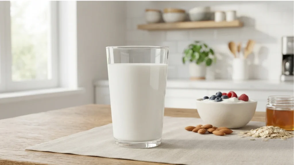 Glass of milk showing milk nutrition and health benefits