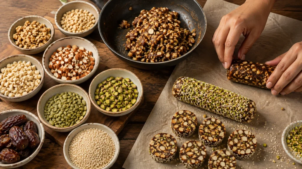 date and dry fruit slices recipe with roasted nuts and seeds