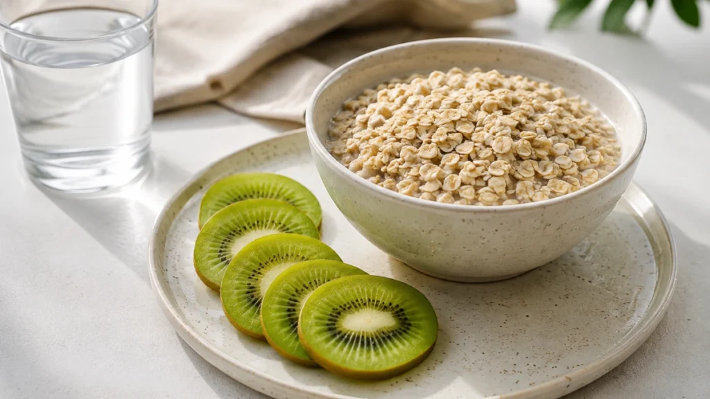 Sliced kiwi with oats and water for digestive health